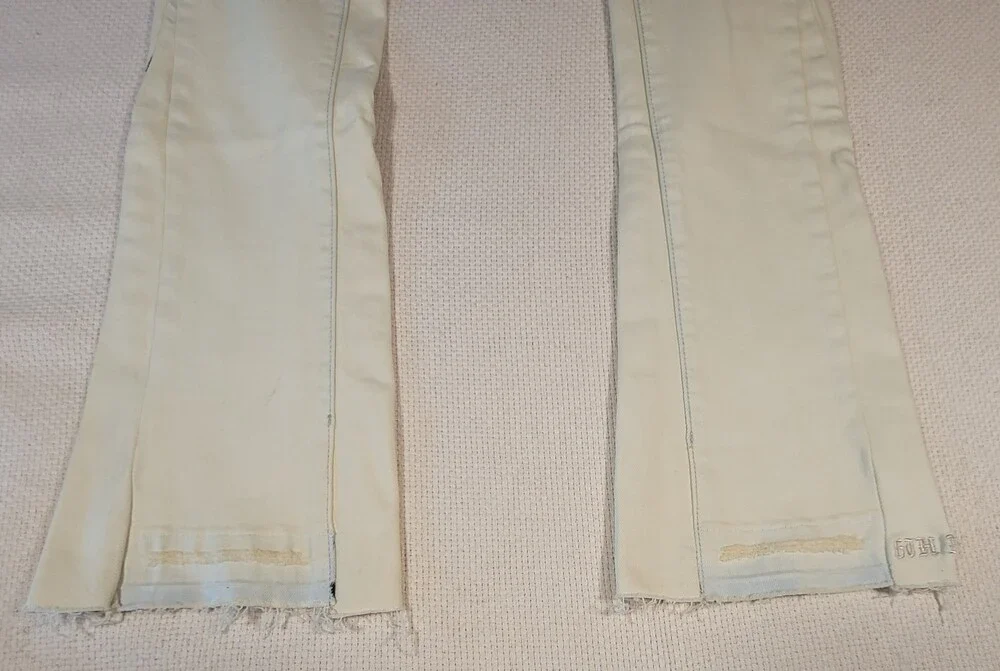 6th NBRHD Jeans Mens 28 Yellow Wash Stacked Flare Button Fly Distressed Raw Hem